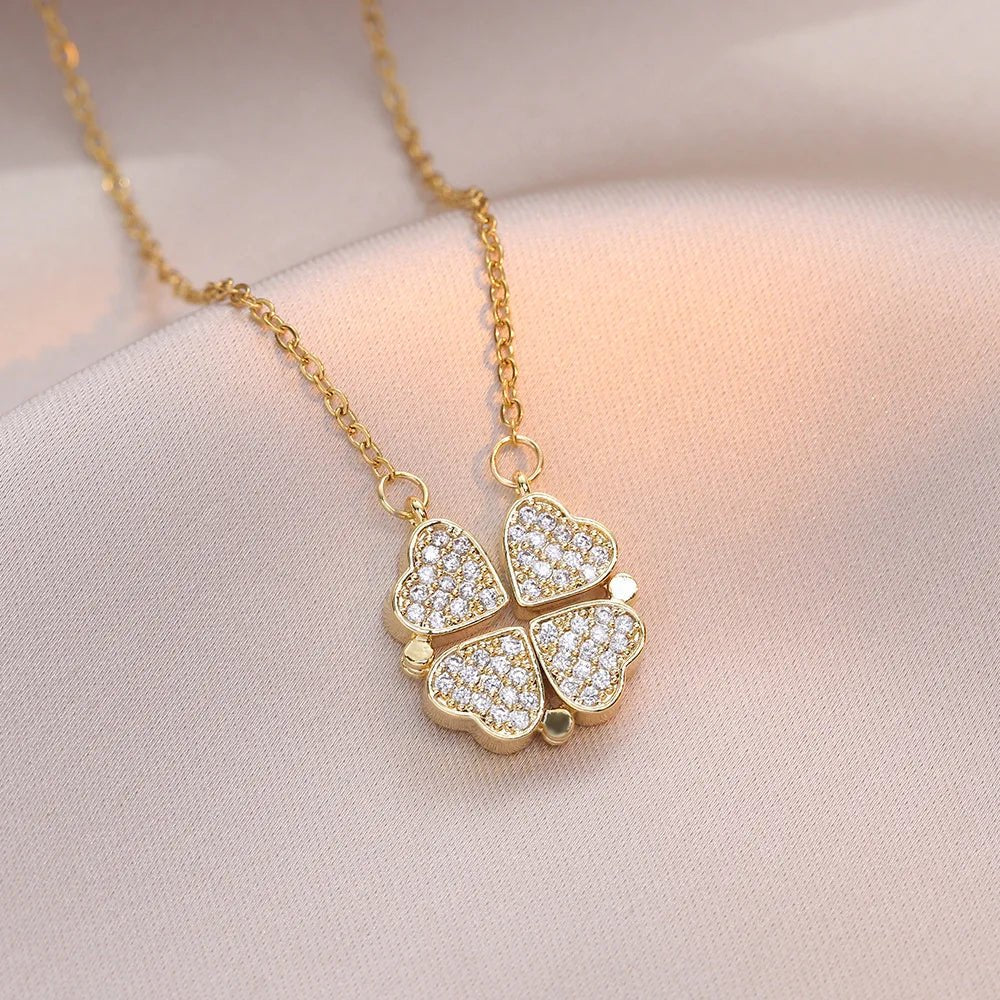 Collar Trébol de Corazones Brillante - Lucky Heart